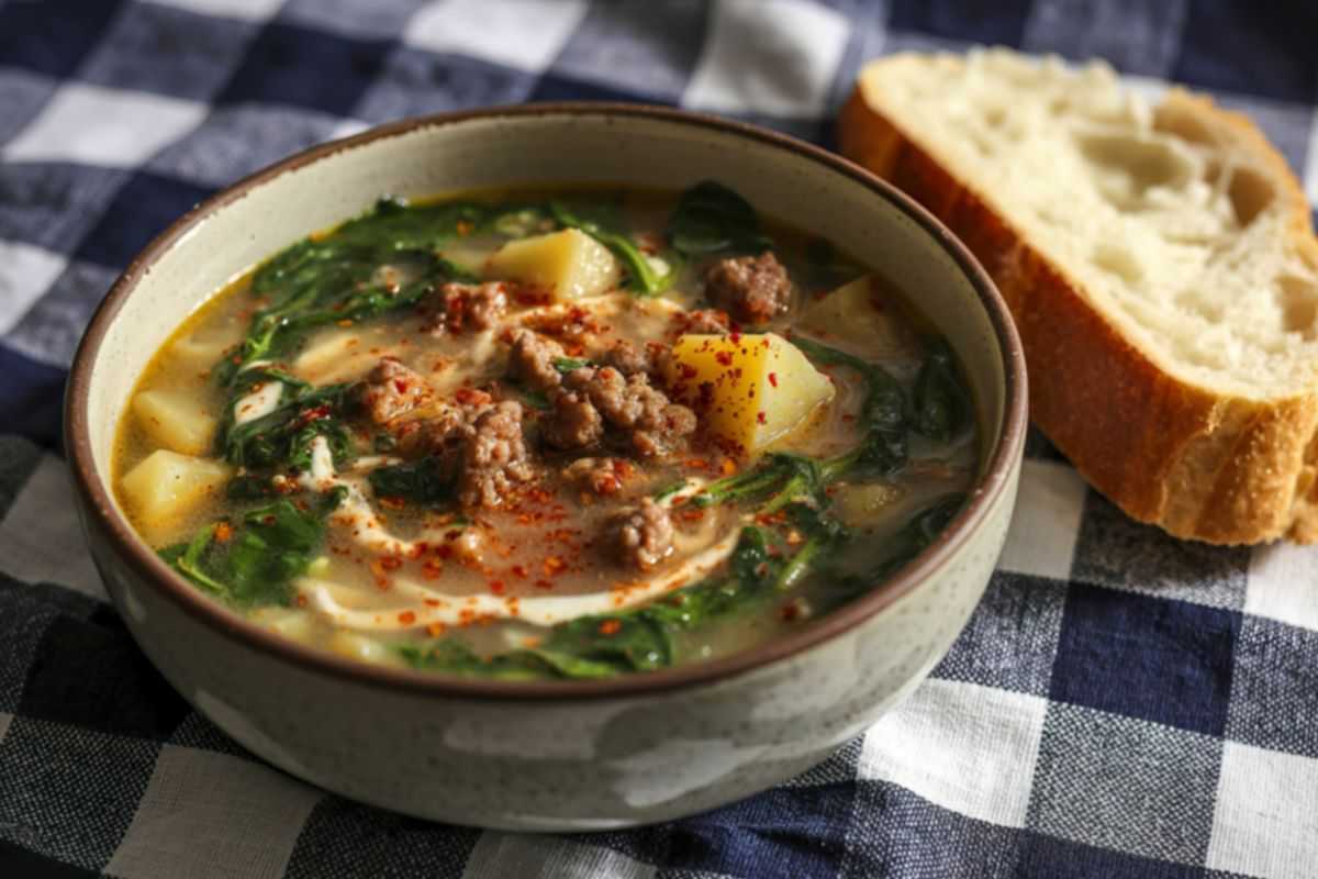 ciotola con zuppa e pane tostato